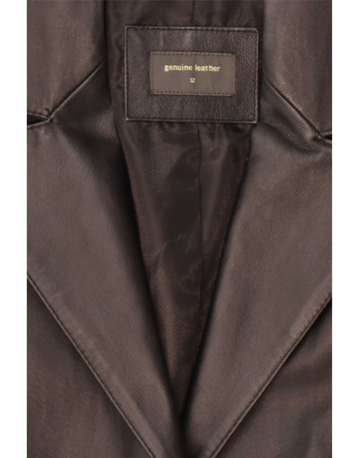 Giacca blazer in pelle vintage da donna a 3 bottoni UK 12 media nera