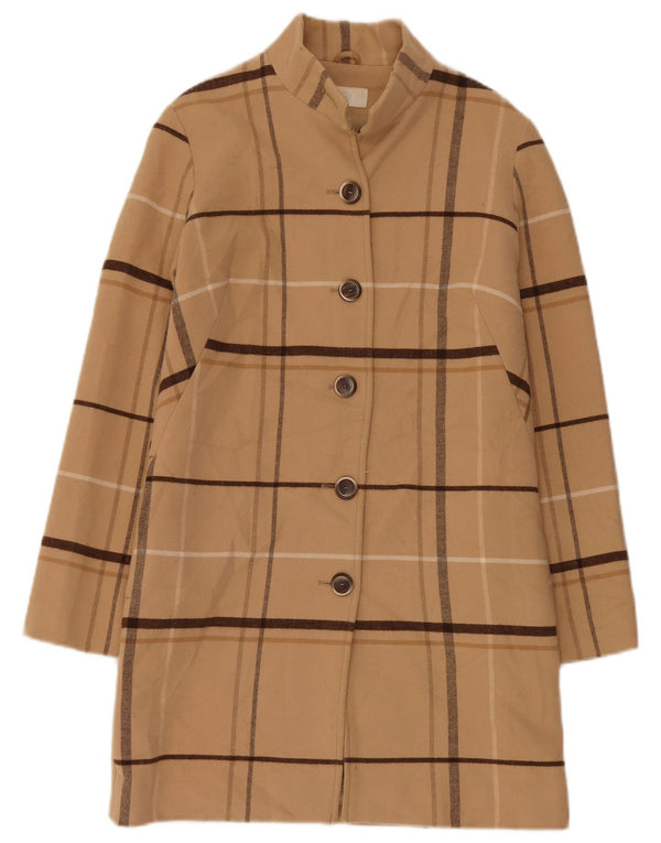 Marks & Spencer Womens Overcoat UK 8 Small Beige Check Polyester