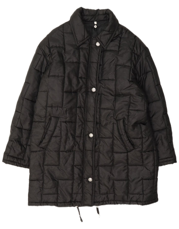 Cappotto imbottito da donna vintage UK 14 grande nylon nero