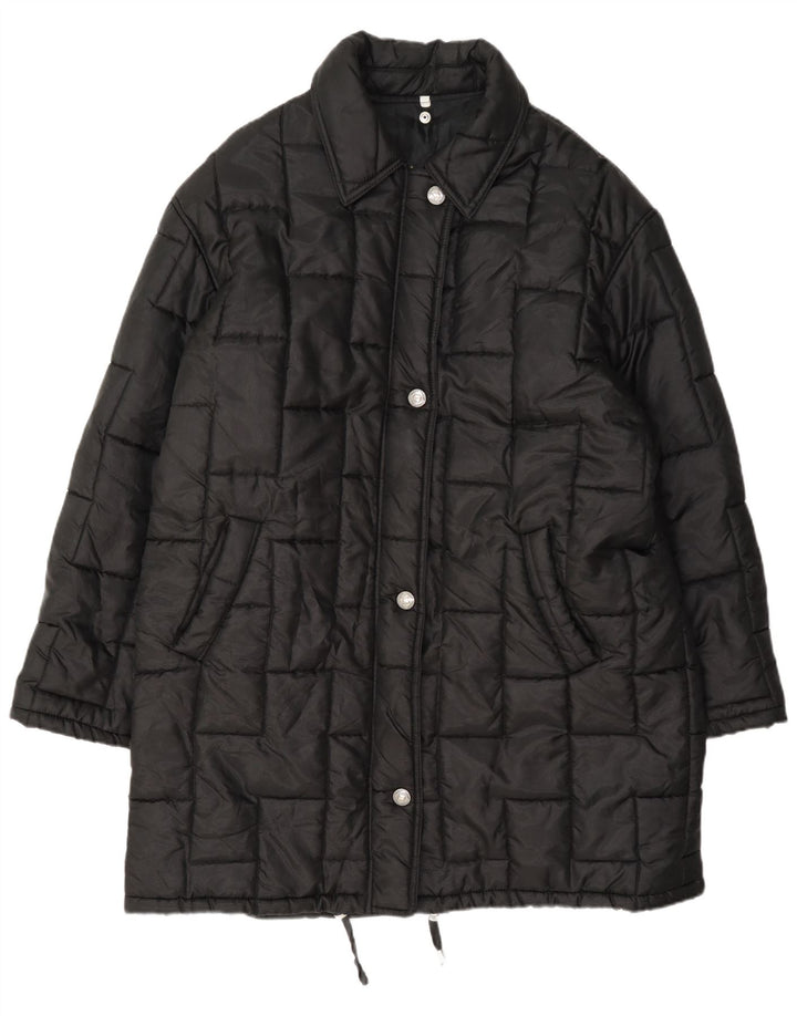 Cappotto imbottito da donna vintage UK 14 grande nylon nero