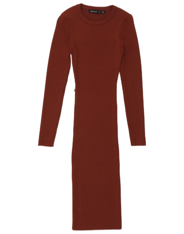 Abito maglione a maniche lunghe da donna Karen Millen UK 6 XS Marrone Poliammide