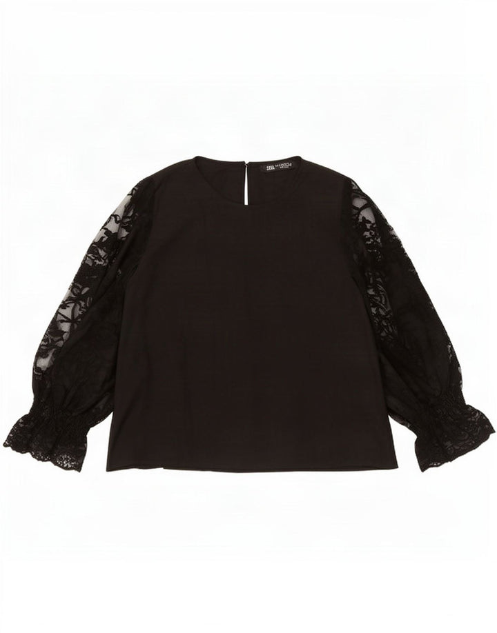 Top Zara a maniche lunghe da donna, taglia UK 14, poliestere nero medio