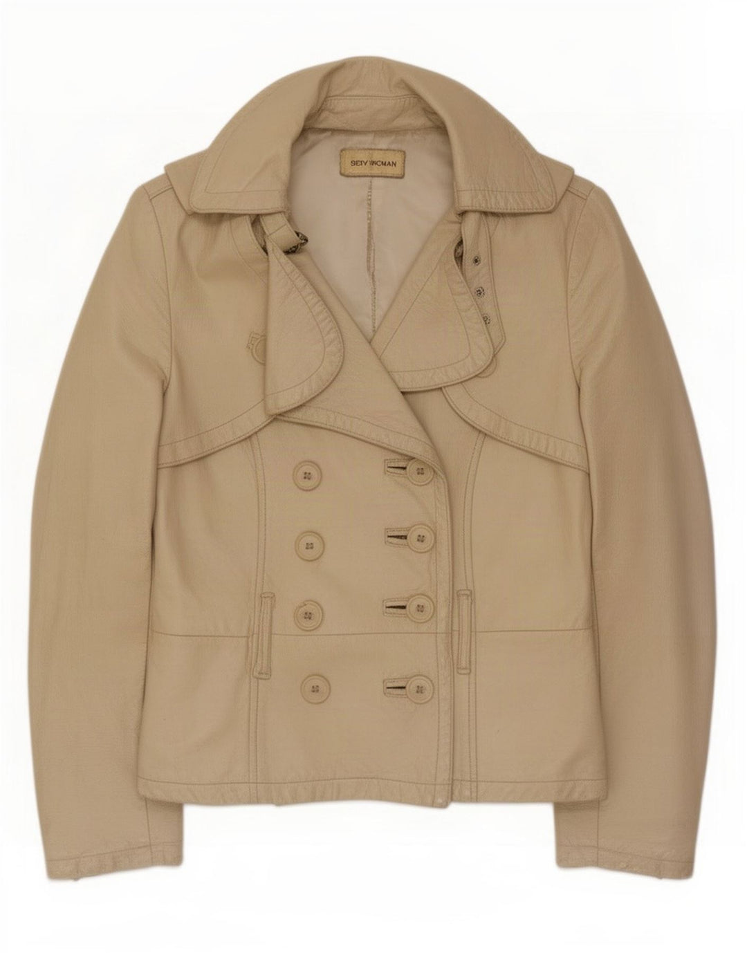 Giacca in pelle vintage da donna UK 10 piccola Beige
