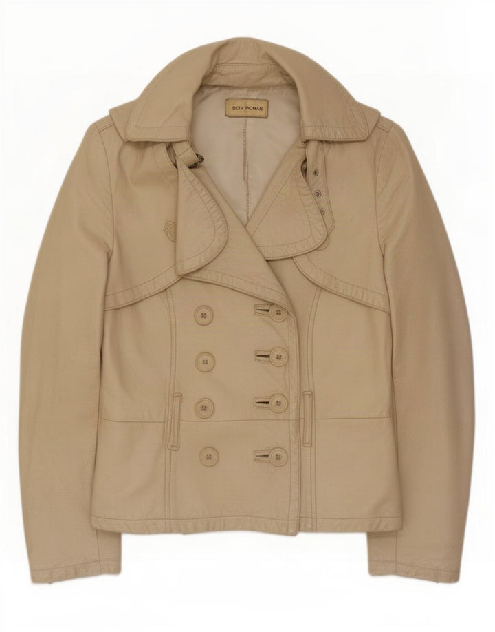 Giacca in pelle vintage da donna UK 10 piccola Beige