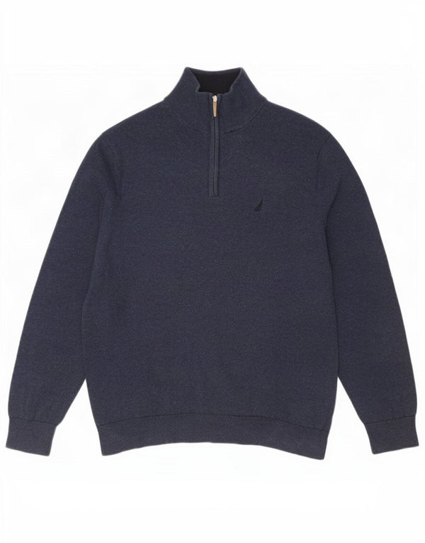 Maglione da uomo Nautica con zip e collo grande in cotone blu navy