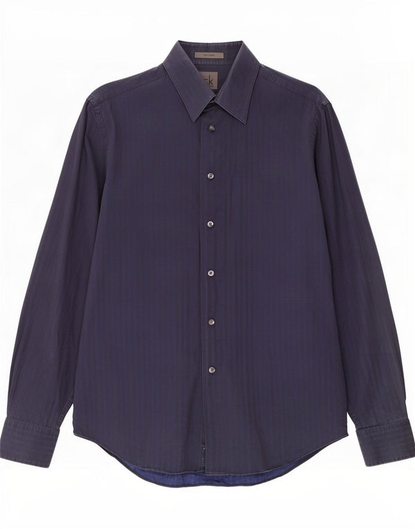 Camicia slim fit da uomo Calvin Klein taglia 39 15 1/2 medio blu navy gessato