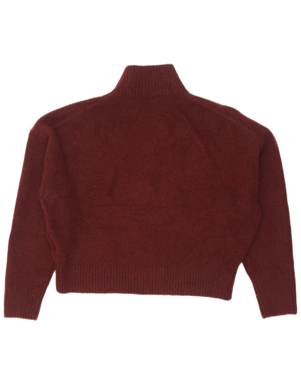 Zara Donna Maglione Corto Oversize con Collo Dolcevita UK 14 Borgogna Medio