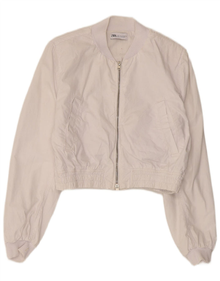 Giubbotto bomber oversize da donna Zara UK 10 piccolo cotone bianco