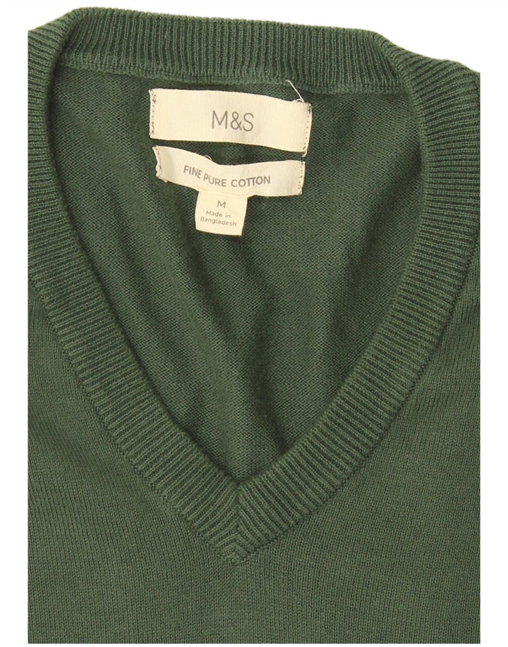 Maglione da uomo con scollo a V Marks & Spencer in cotone verde medio