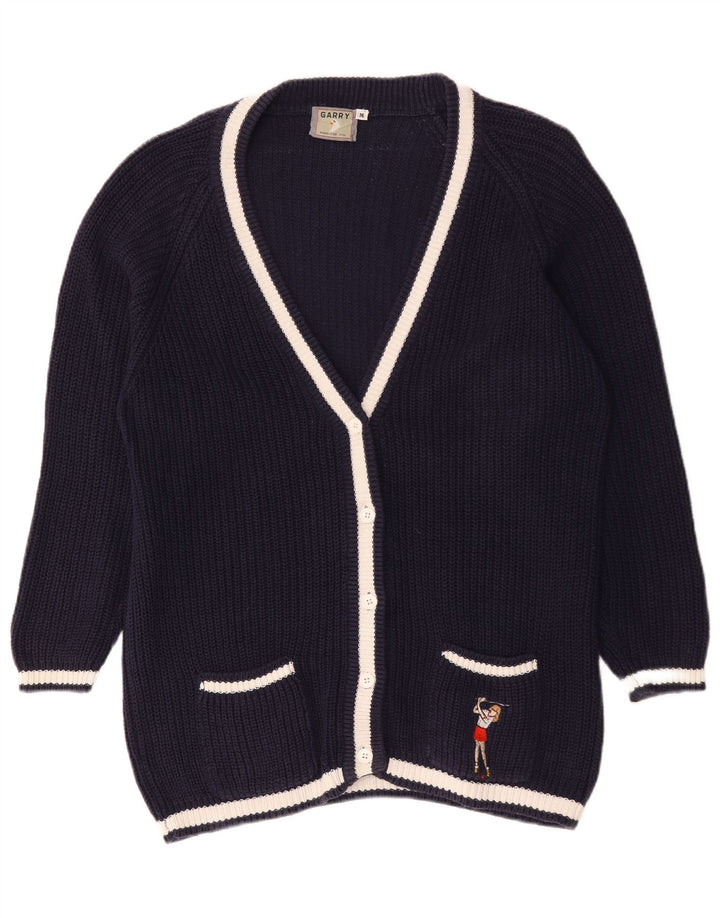 Maglione cardigan oversize da donna vintage UK 14 cotone blu navy medio