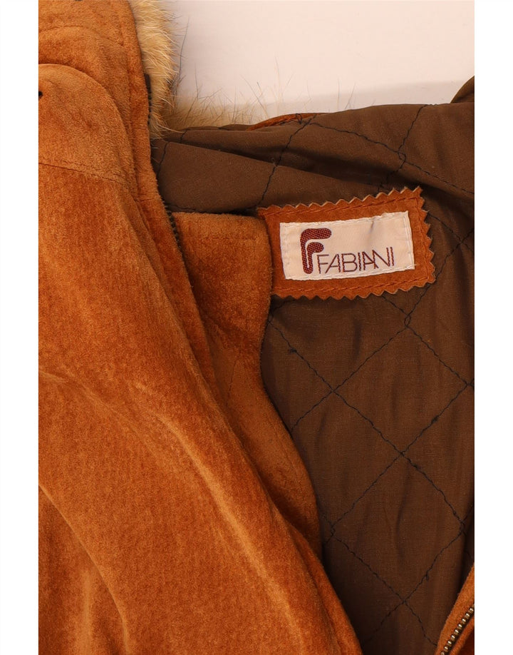 Fabiani Giacca da Uomo in Pelle Scamosciata con Cappuccio IT 48 Pelle Marrone Medio