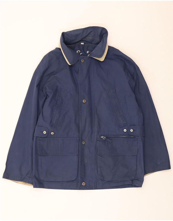 VINTAGE Mens Utility Jacket UK 38 Medium Navy Blue Polyester