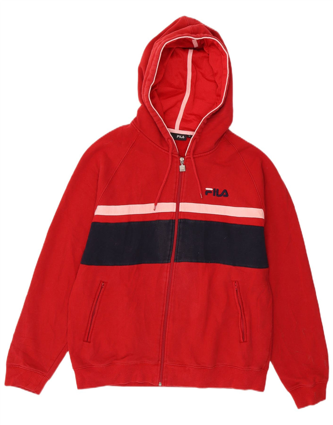 Maglione con cappuccio e zip da uomo Fila in cotone color block rosso medio