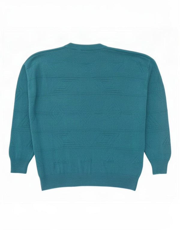 Maglione maglione vintage da uomo con scollo a V UK 46 XL Acrilico geometrico blu