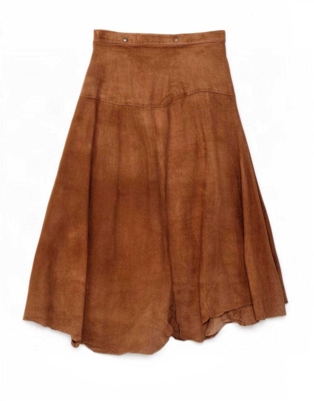 Gonna asimmetrica avvolgente in pelle scamosciata da donna vintage IT 46 grande W30 Beige