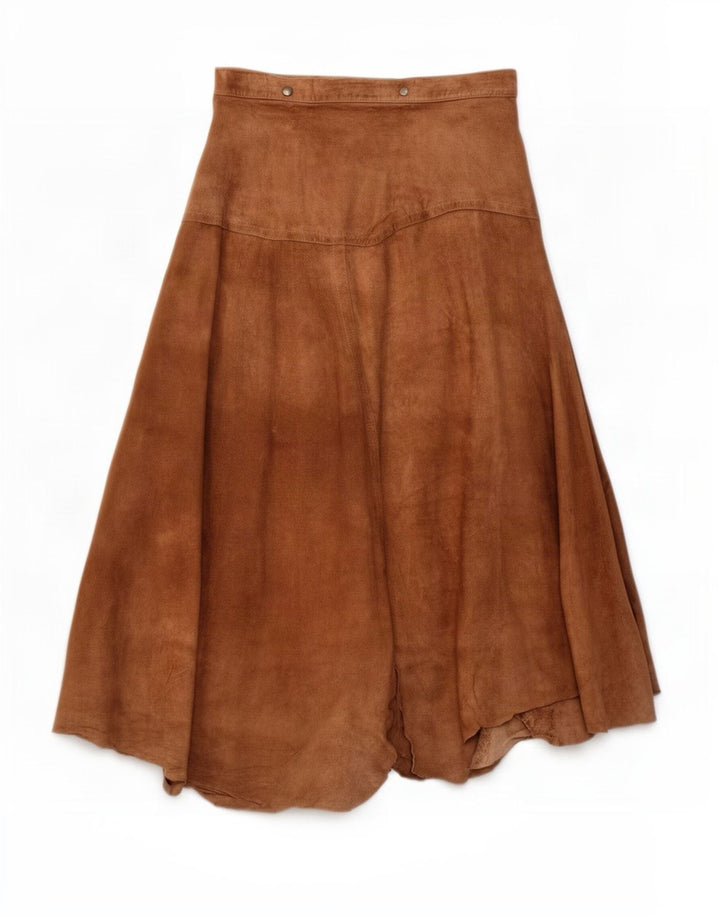 Gonna asimmetrica avvolgente in pelle scamosciata da donna vintage IT 46 grande W30 Beige
