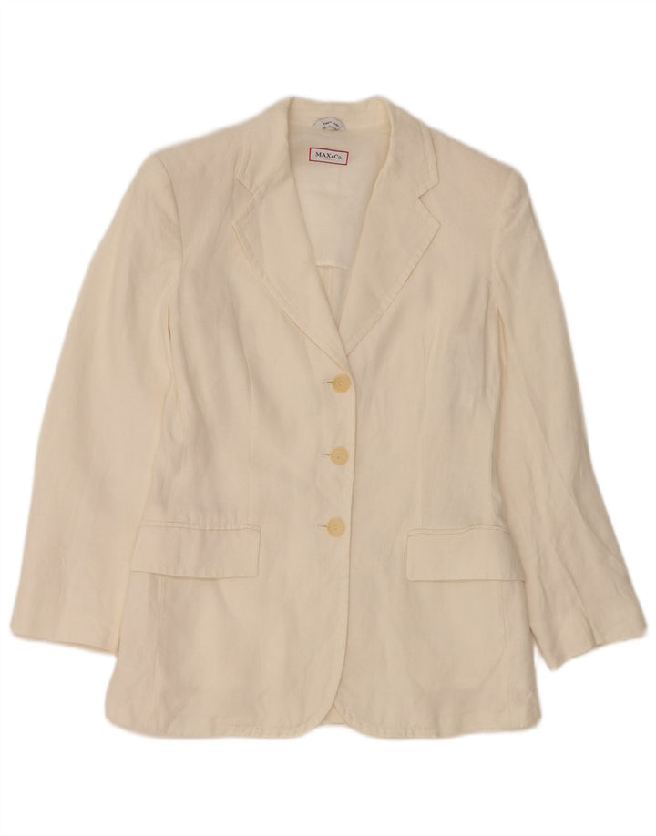 Max & Co. Giacca blazer da donna a 3 bottoni UK 8 piccola in lino bianco