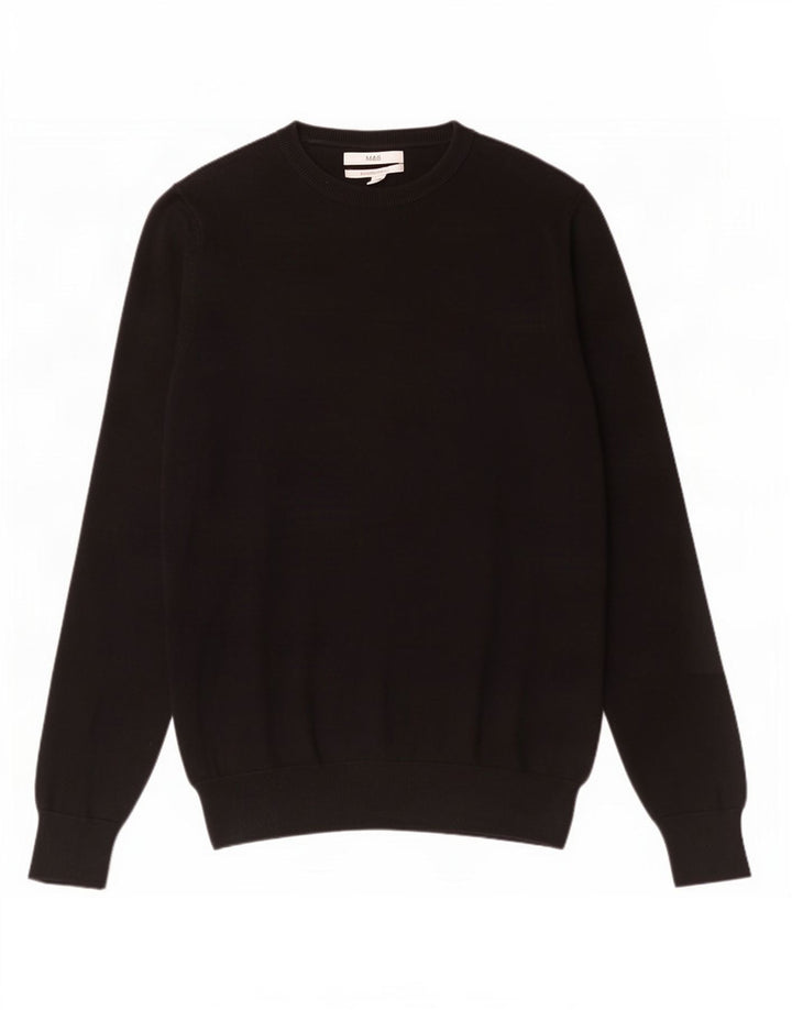 Maglione maglione girocollo da uomo Marks & Spencer in cotone nero medio
