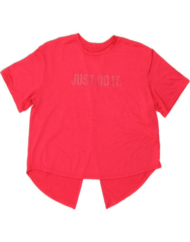 NIKE Womens Dri Fit Graphic T-Shirt Top UK 14 Medium Pink Polyester Vintage Nike and Second-Hand Nike from Messina Hembry 