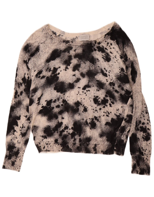 Maglione maglione da donna con scollo a barca Diesel UK 10 piccolo cotone tinto in cravatta nero
