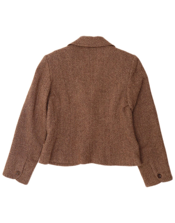 Giacca blazer da donna a 2 bottoni Monsoon UK 12 Lana a spina di pesce marrone medio