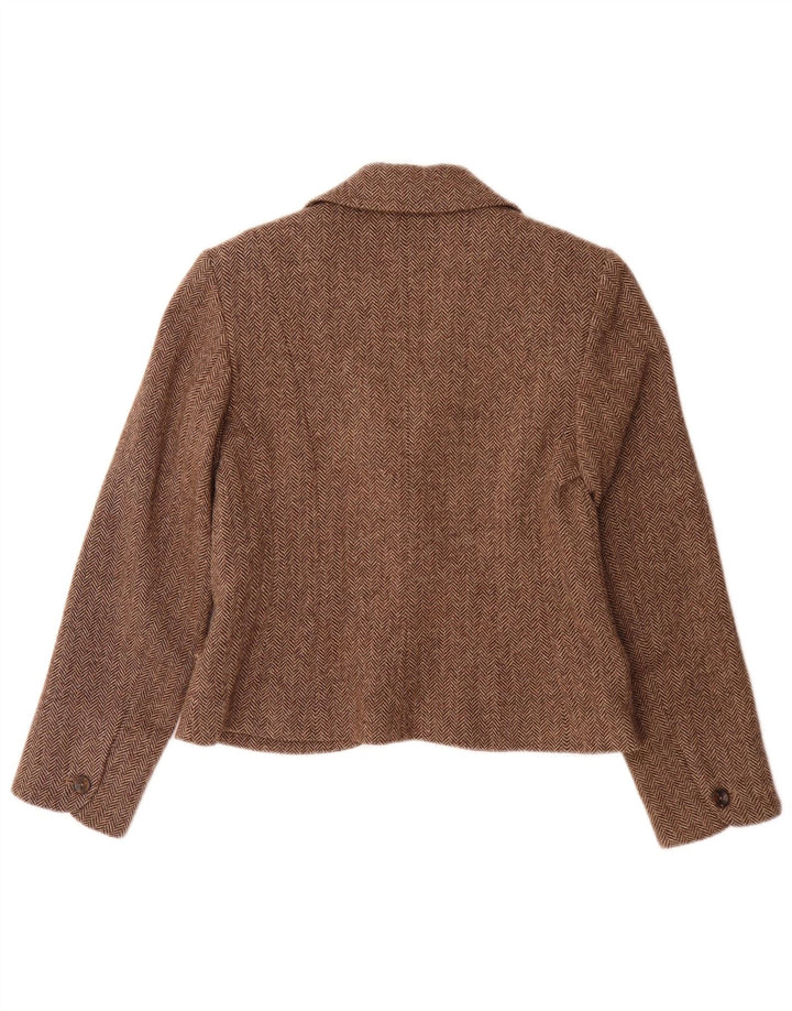 Giacca blazer da donna a 2 bottoni Monsoon UK 12 Lana a spina di pesce marrone medio