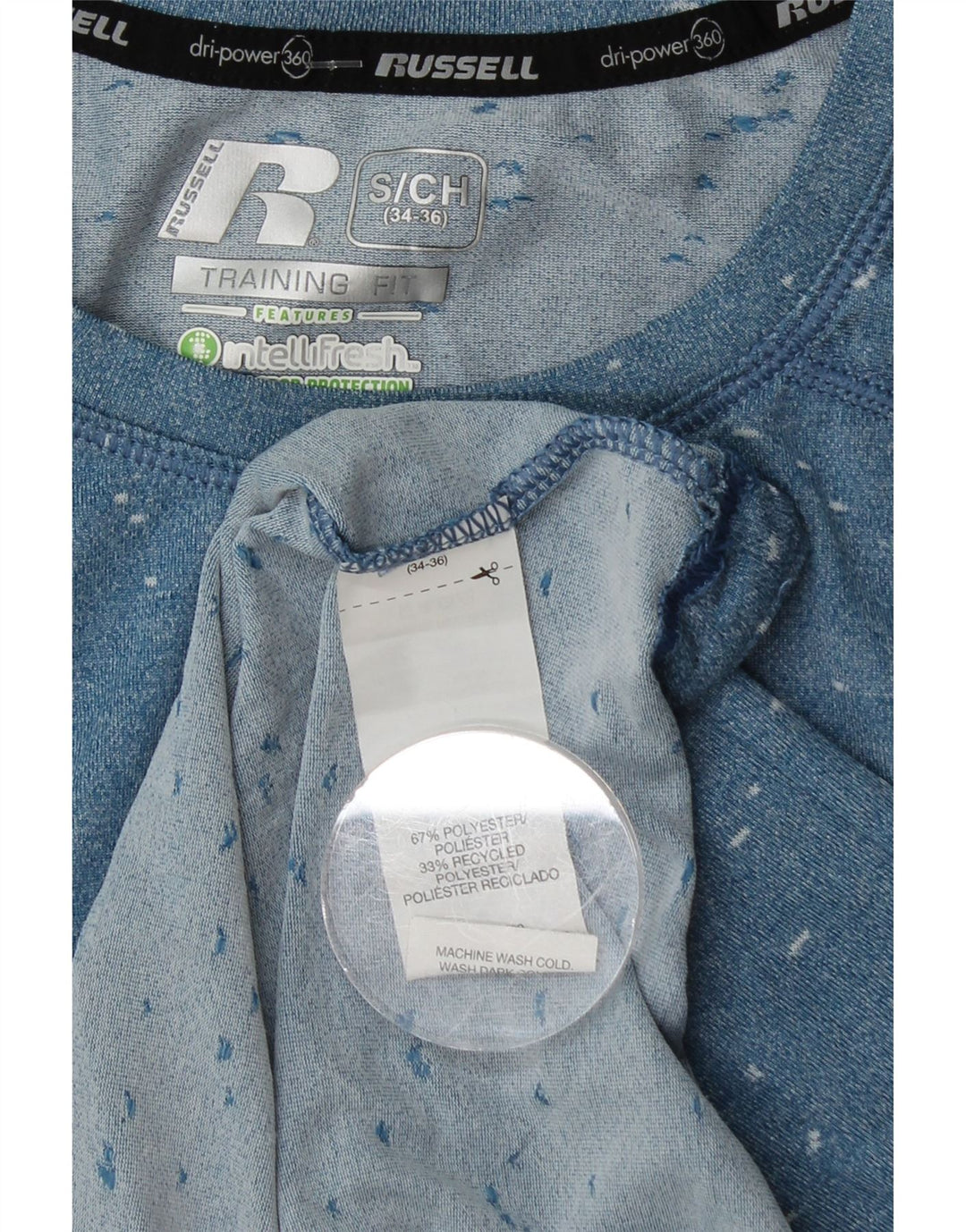 RUSSELL ATHLETIC T-shirt da uomo Dri-Power Top in poliestere chiazzato blu piccolo