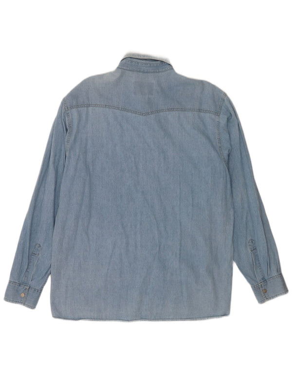 Camicia di jeans vintage da uomo grande in cotone blu