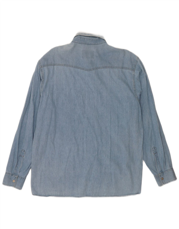 Camicia di jeans vintage da uomo grande in cotone blu