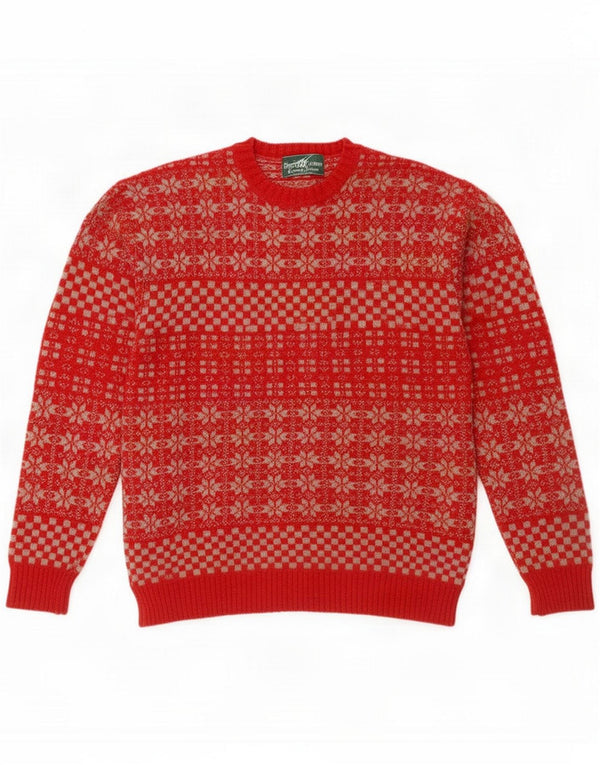 Henry Cottons Mens Crew Neck Jumper Sweater Medium Red Fair Isle