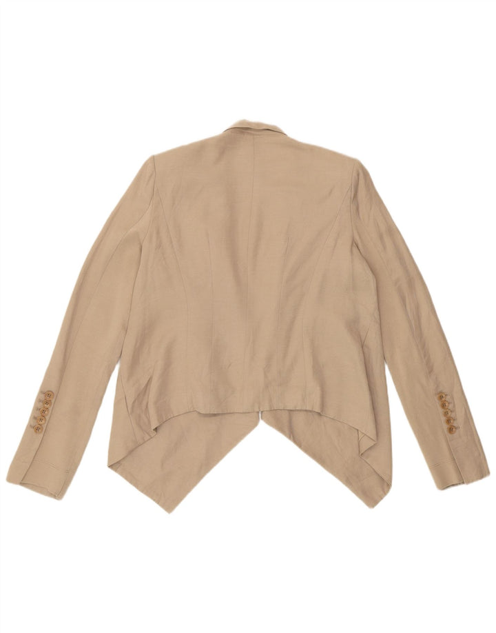 BCBGMAXAZRIA Giacca blazer aperta asimmetrica da donna UK 6 XS Rayon beige