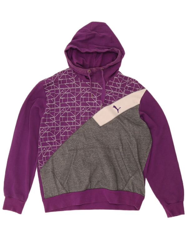 Felpa con cappuccio grafica da uomo Puma Large in cotone color block viola
