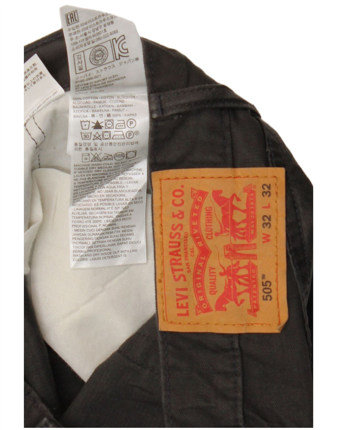 LEVI'S Pantaloni casual dritti da uomo 505 W32 L32 Cotone grigio