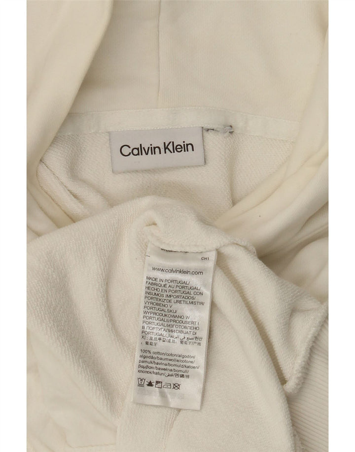 Maglione con cappuccio grafico da uomo Calvin Klein 3XL in cotone bianco sporco