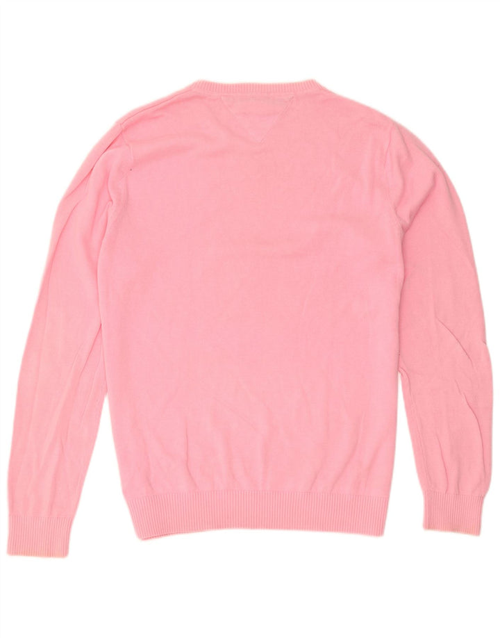 Maglione maglione con scollo a V da uomo Tommy Hilfiger in cotone rosa medio