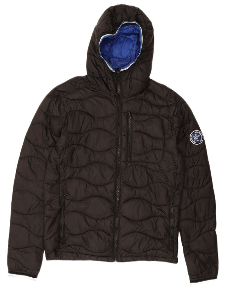 Giacca imbottita con cappuccio da uomo SUPERDRY UK 36 piccola in nylon nero