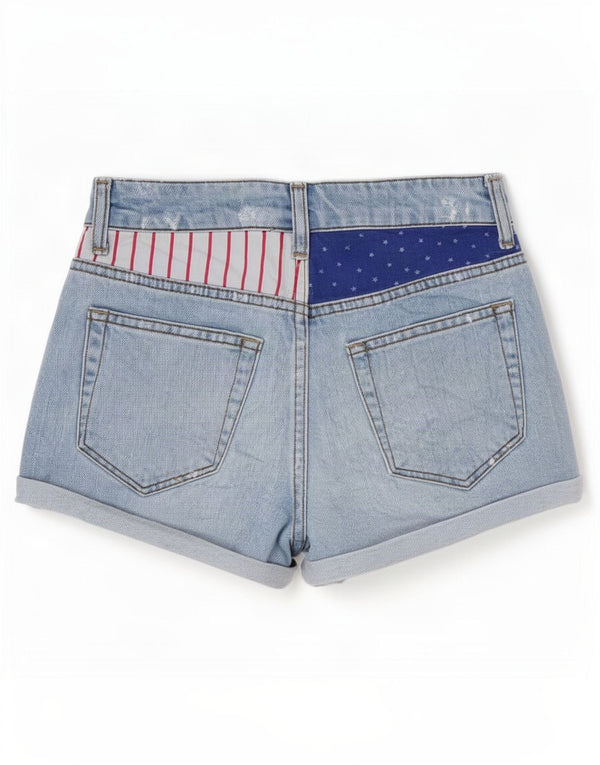Topshop Pantaloncini di jeans grafici da donna XS W25 Blu Colourblock