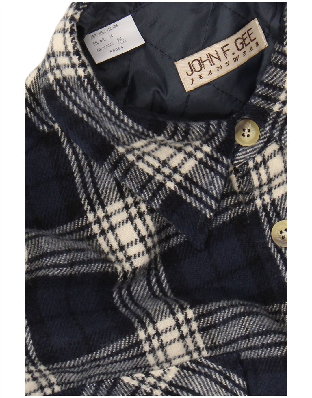 JOHN F GEE Camicia da uomo in flanella da boscaiolo taglia 43/44 XL a quadri blu navy