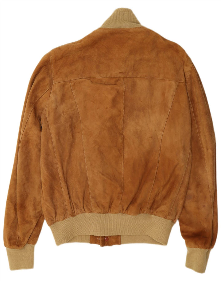 Giubbotto bomber vintage in pelle scamosciata da uomo IT 48 in pelle color block beige medio