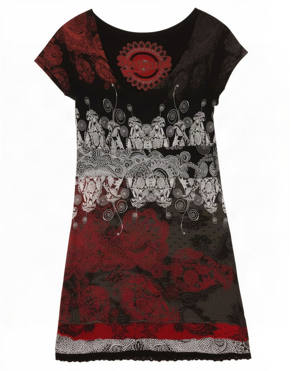 Desigual Abito basic da donna a maniche corte UK 18 XL Nero Paisley Viscosa