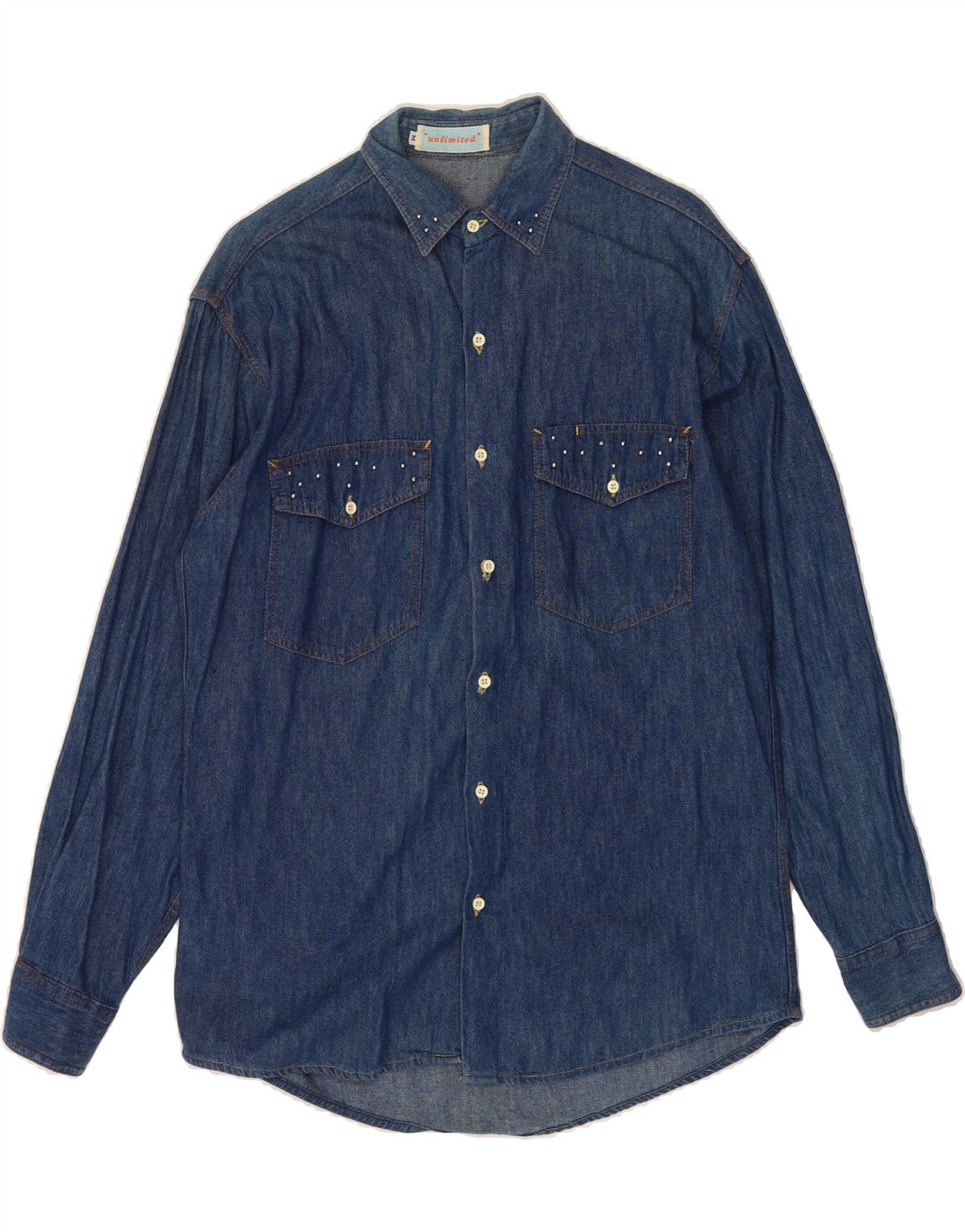 UNLIMITED Mens Denim Shirt Medium Blue Vintage Unlimited and Second-Hand Unlimited from Messina Hembry 