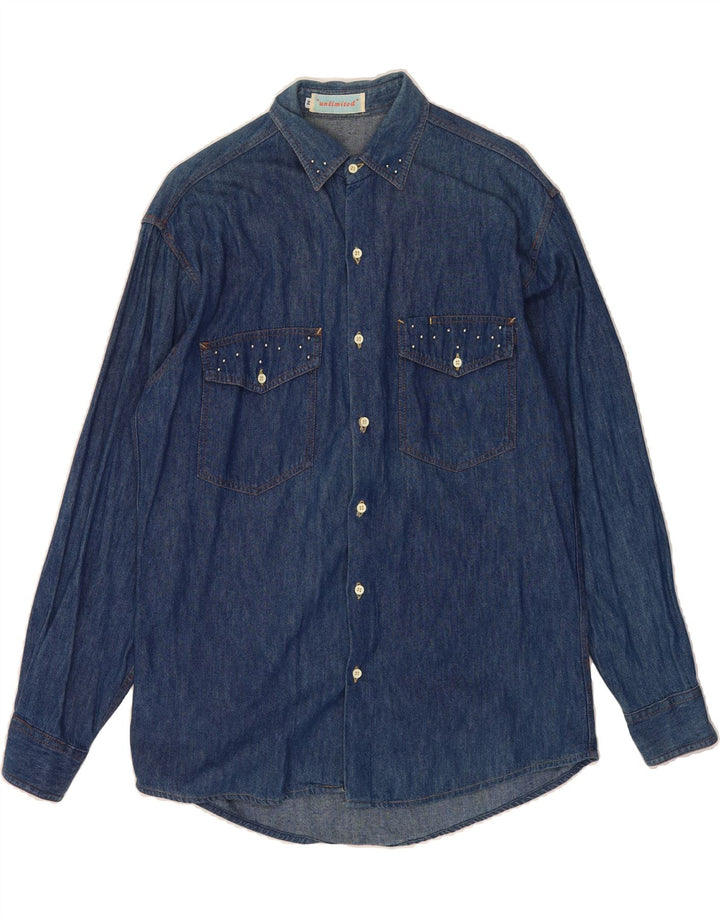 UNLIMITED Mens Denim Shirt Medium Blue Vintage Unlimited and Second-Hand Unlimited from Messina Hembry 