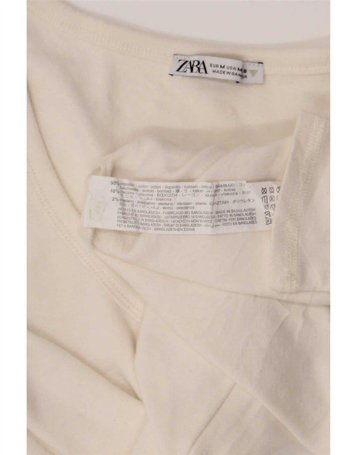 Top corto da donna Zara a maniche lunghe UK 12 cotone bianco medio