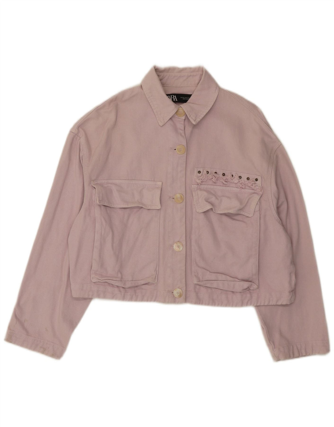 Giacca di jeans corta oversize da donna Zara UK 6 XS cotone rosa