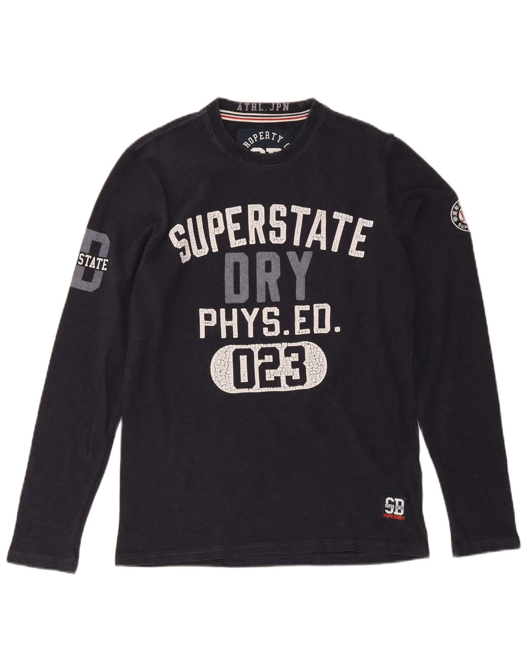 Top grafico da uomo Superdry a maniche lunghe in cotone blu navy piccolo