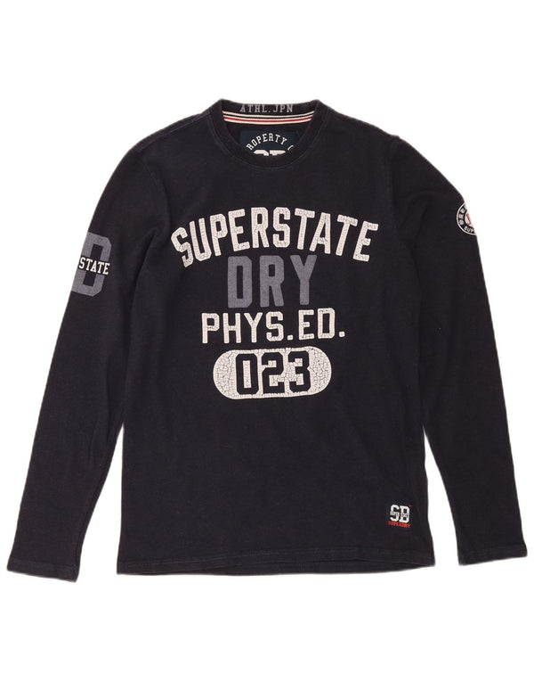 Top grafico da uomo Superdry a maniche lunghe in cotone blu navy piccolo