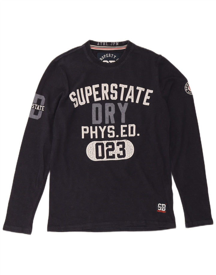 Top grafico da uomo Superdry a maniche lunghe in cotone blu navy piccolo