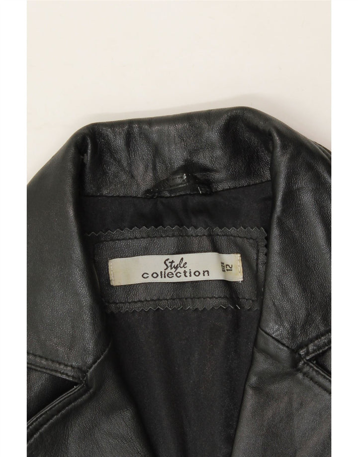 VINTAGE Womens Leather 3 Button Blazer Jacket UK 12 Medium Black Leather Vintage Vintage and Second-Hand Vintage from Messina Hembry 