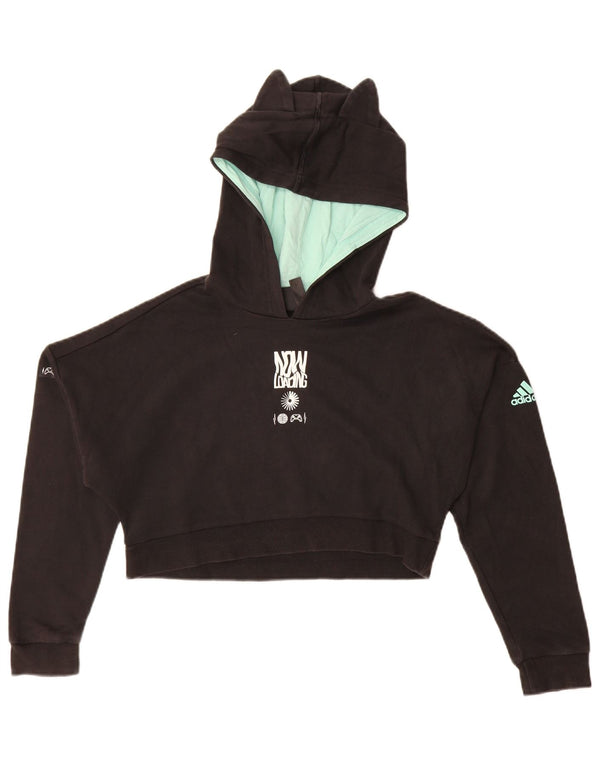 Felpa con cappuccio corta grafica Adidas per ragazze 11-12 anni in cotone nero