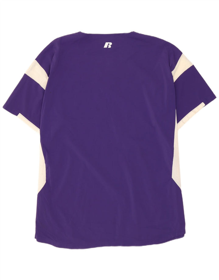 RUSSELL ATHLETIC T-shirt da uomo Top grande in nylon color block viola